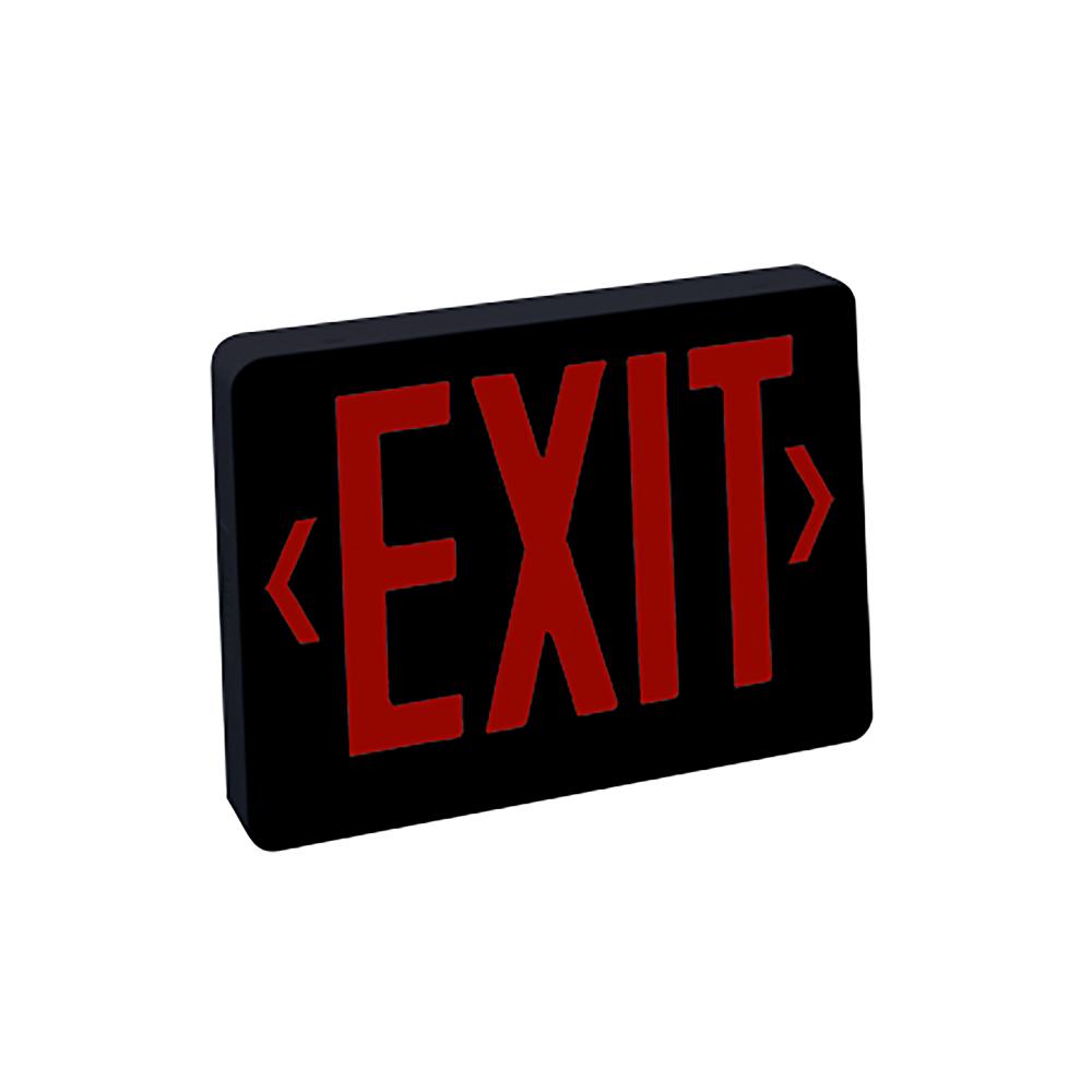 Thermoplastic LED Exit Sign, Battery Backup, Red Letters / Black Housing, 2 Circuit
