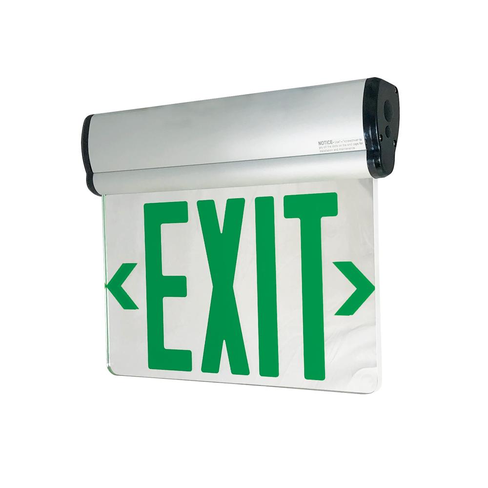 Recessed Adjustable LED Edge-Lit Exit Sign, AC Only, 6" Green Letters, Double Face / Mirrored