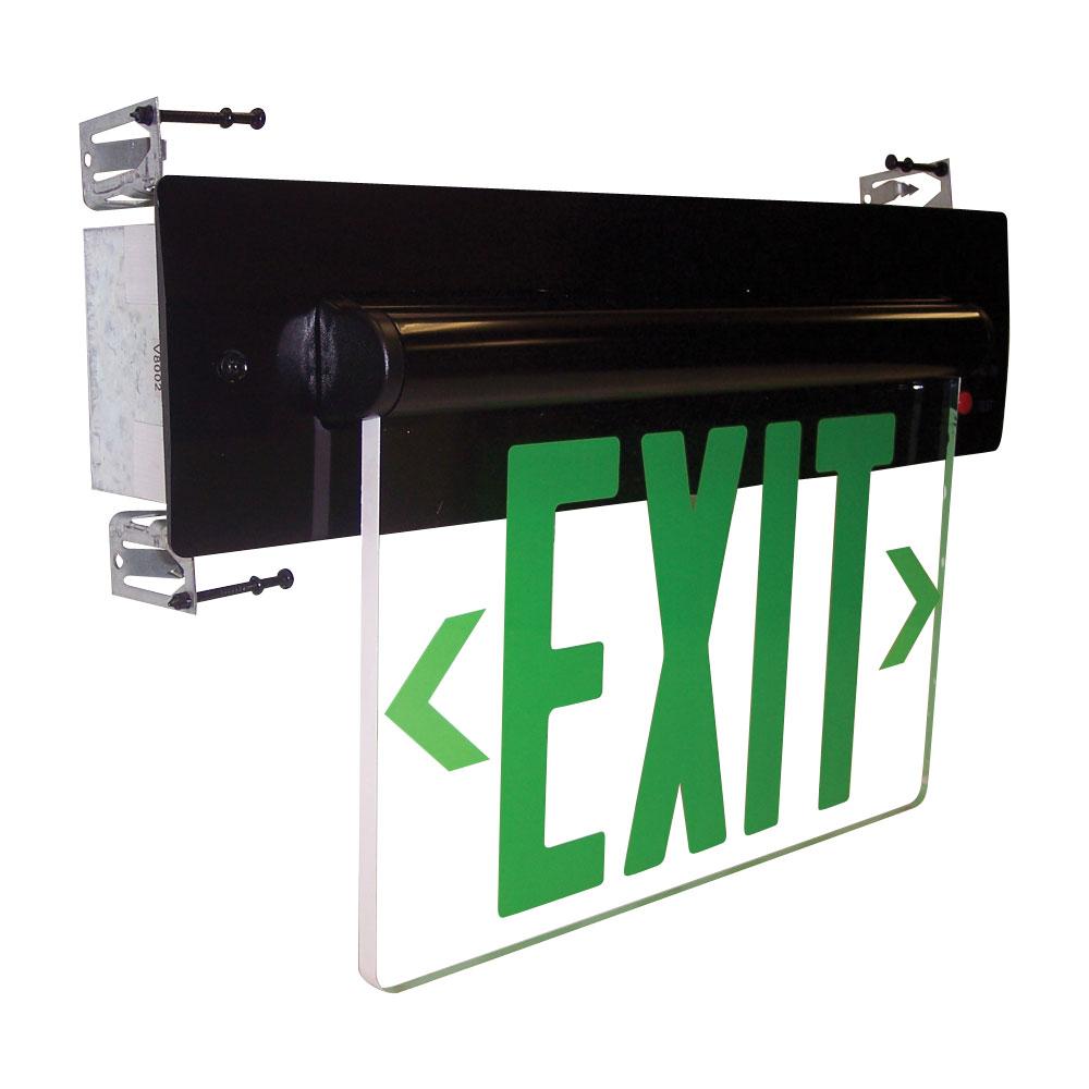 Recessed Adjustable LED Edge-Lit Exit Sign, 2 Circuit, 6" Green Letters, Single Face / Clear