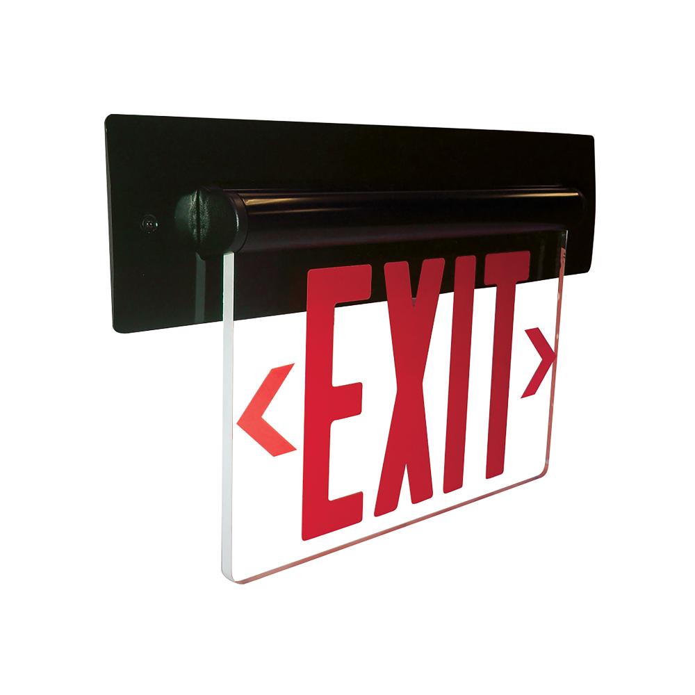 Recessed Adjustable LED Edge-Lit Exit Sign, Battery Backup, 6" Red Letters, Single Face / Clear