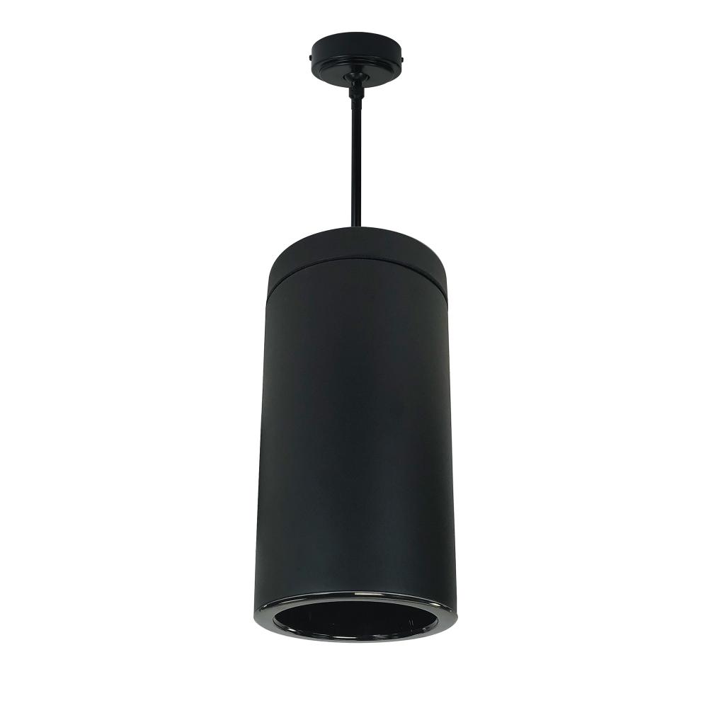 6" CYL PENDANT 3500L 40K DECO GLASS REF. FLOOD. BLK/BLK FLANGE 120V Triac/ELV