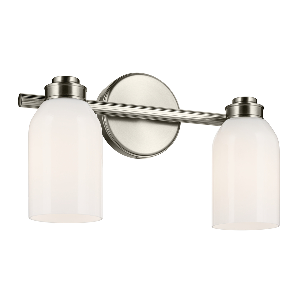 Shae 15" 2-Light Vanity Light with White Opal Glass in Brushed Nickel