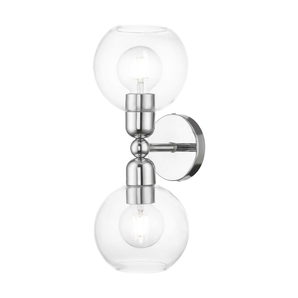 2 Light Polished Chrome Sphere Vanity Sconce