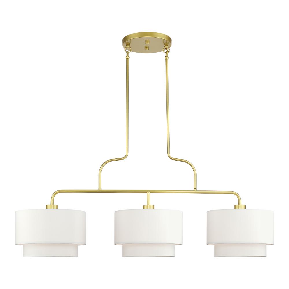 3 LT Soft Gold Extra Large Linear Chandelier with Hand Crafted Off-White Color Fabric Hardback Shade