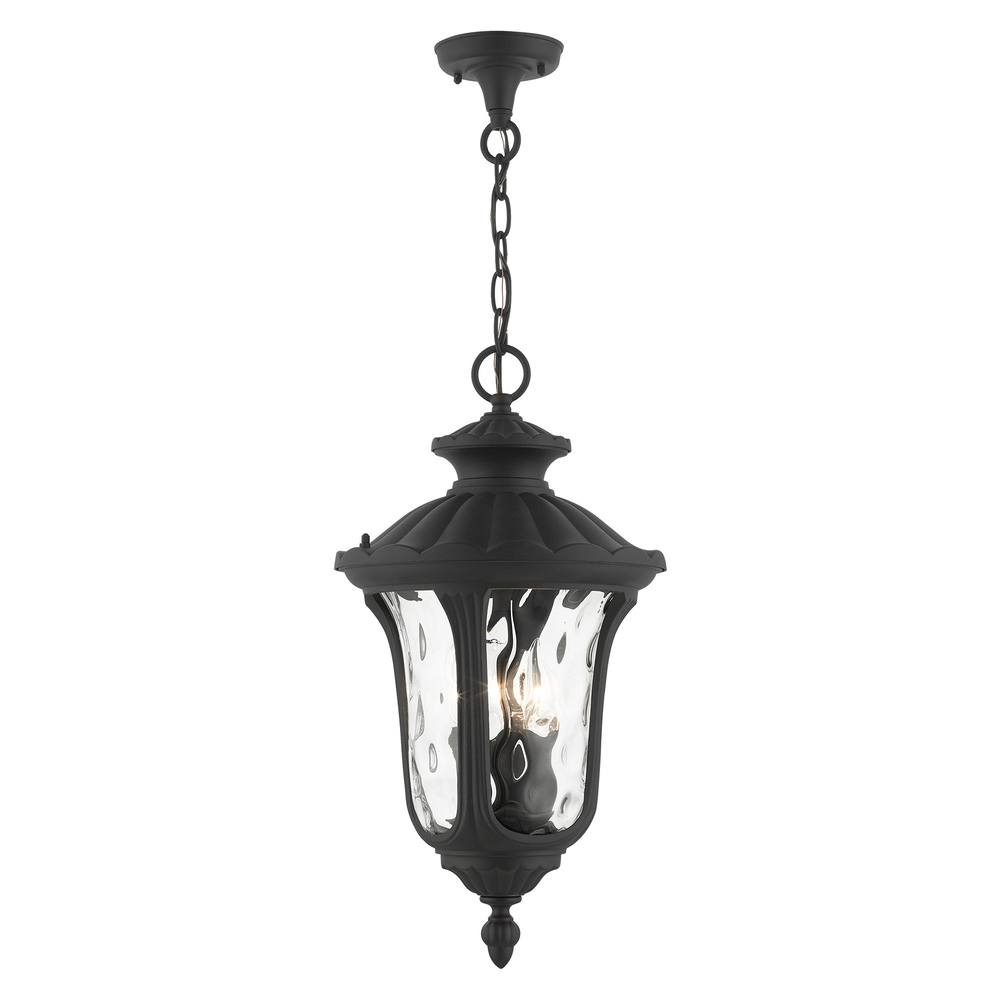 3 Lt Textured Black Outdoor Pendant Lantern