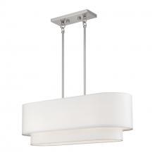 Livex Lighting 41085-91 - 3 Light Brushed Nickel Medium Linear Chandelier with Hand Crafted Off-White Hardback Shades