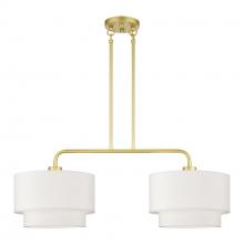Livex Lighting 50302-33 - 2 Light Soft Gold Large Linear Chandelier with Hand Crafted Off-White Color Fabric Hardback Shades