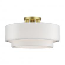Livex Lighting 50306-33 - 3 Light Soft Gold Large Semi-Flush with Hand Crafted Off-White Color Fabric Hardback Shades