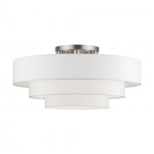 Livex Lighting 50309-91 - 5 LT Brushed Nickel Extra Large Semi-Flush with Hand Crafted Off-White Color Fabric Hardback Shades