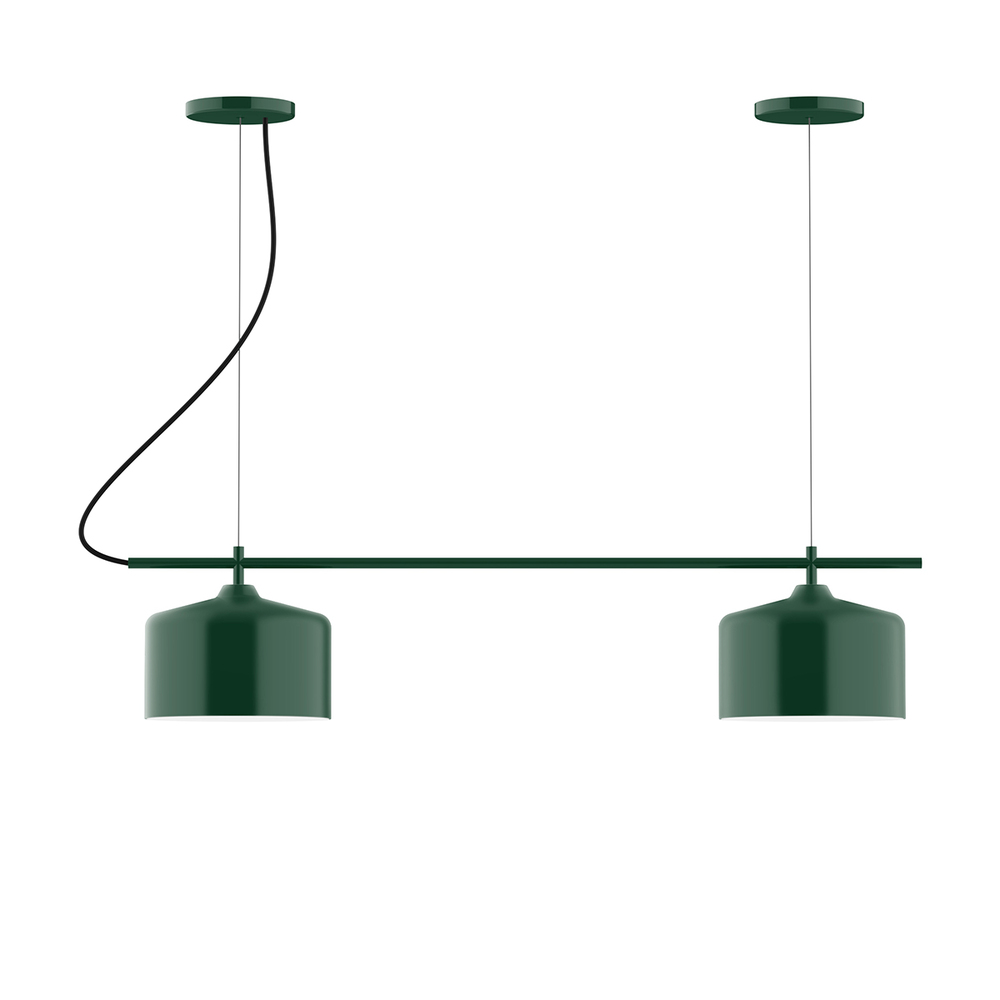 2-Light Linear Axis Chandelier with White SJT Cord, Forest Green
