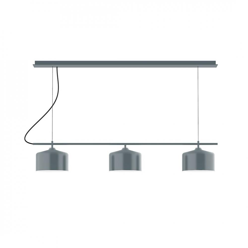 3-Light Linear Axis LED Chandelier with White SJT Cord, Forest Green