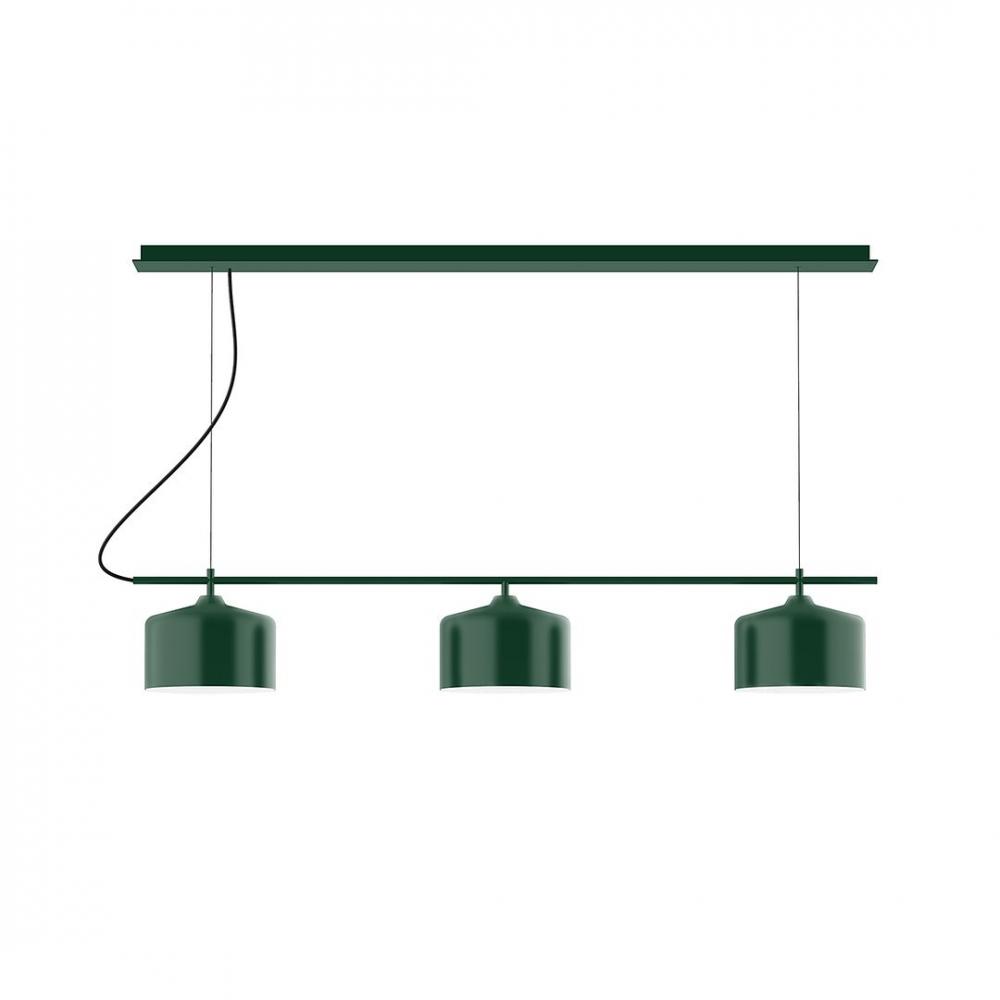 3-Light Linear Axis LED Chandelier with White SJT Cord, Sea Green