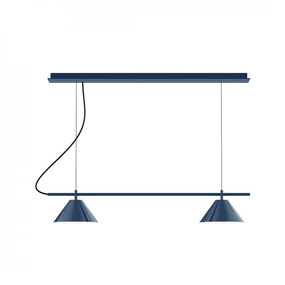 2-Light Linear Axis LED Chandelier with White SJT Cord, Navy