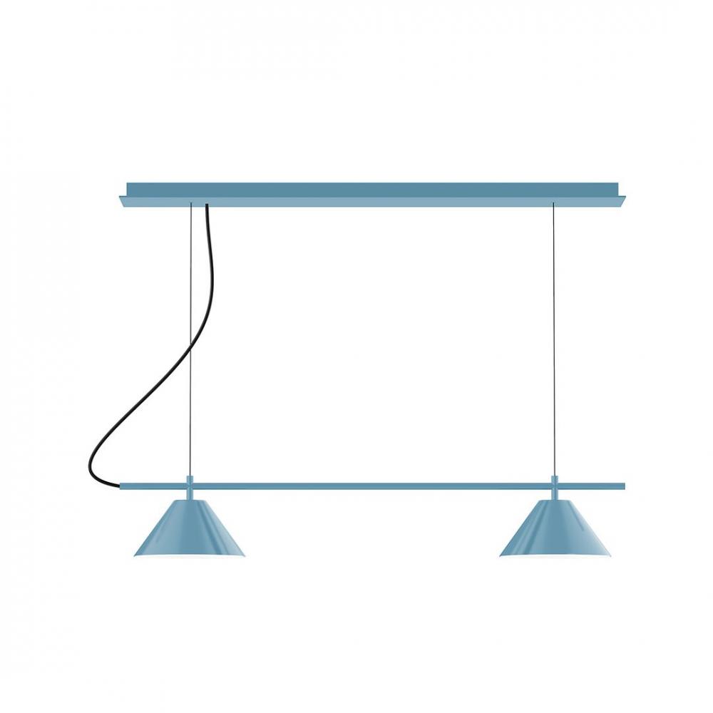 2-Light Linear Axis LED Chandelier with White SJT Cord, Light Blue