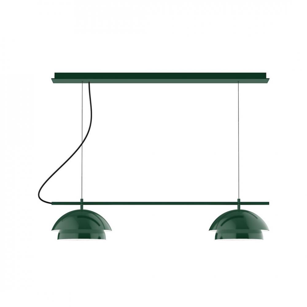 2-Light Linear Axis LED Chandelier, Forest Green