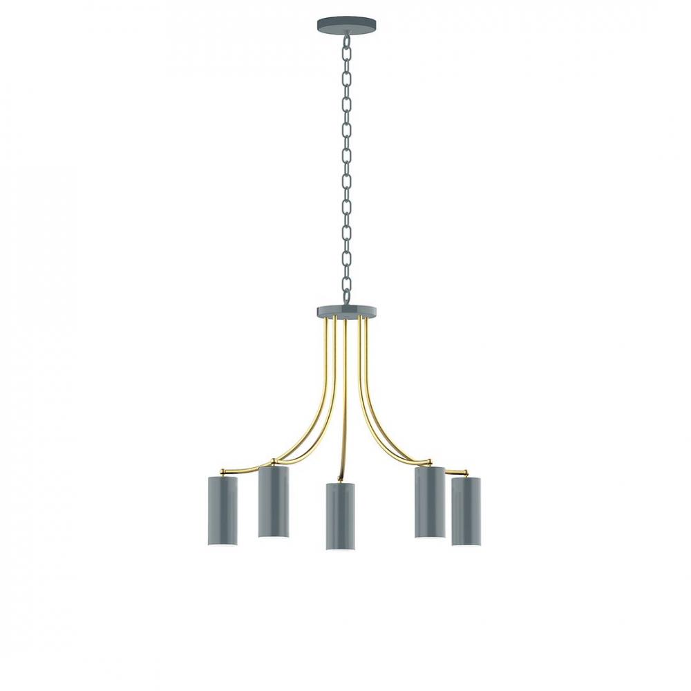 5-Light J-Series Chandelier, Slate Gray with Brushed Brass Accents