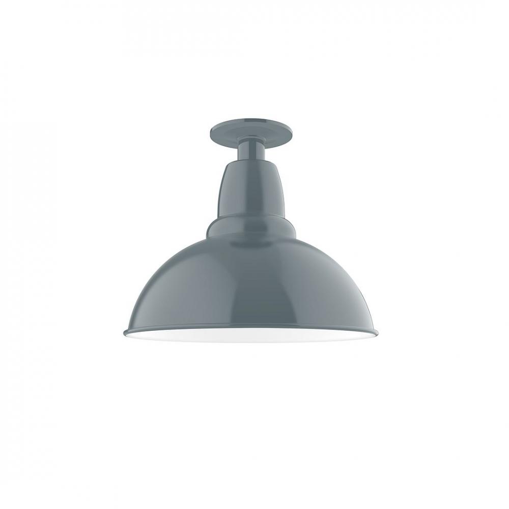 12" Cafe Flush Mount Light with Frosted Glass and cast guard in Slate Gray