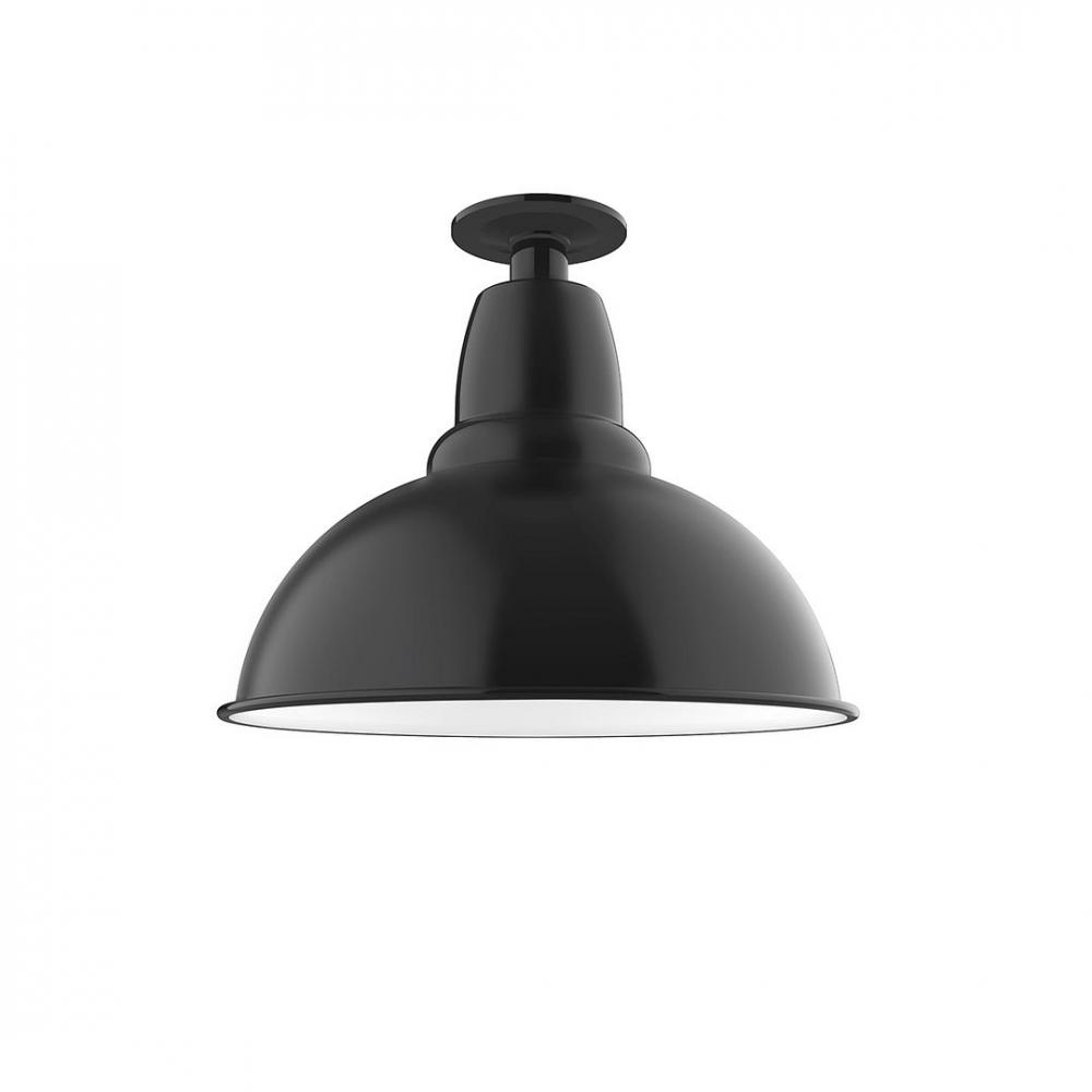 14" Cafe Flush Mount Light with Frosted Glass and cast guard in Black