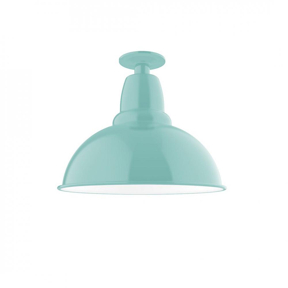 14" Cafe Flush Mount Light with wire grill in Sea Green