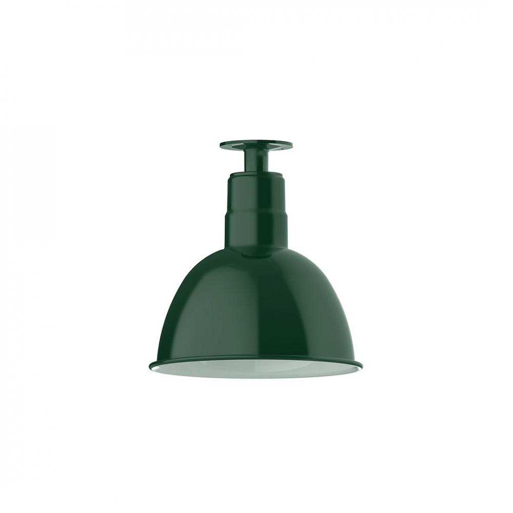 12" Deep Bowl shade, LED Flush Mount ceiling light, Forest Green