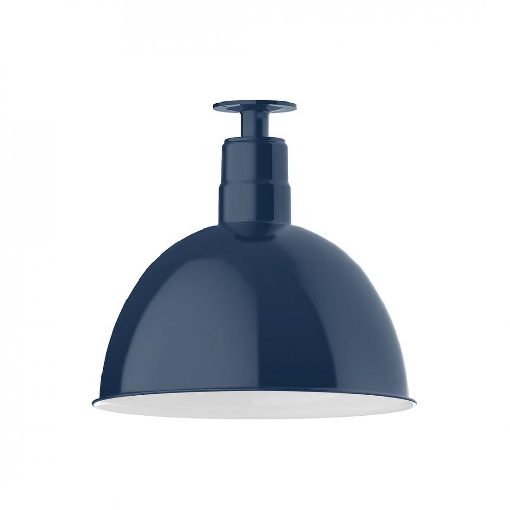 16" Deep Bowl shade, LED Flush Mount ceiling light with wire grill, Navy