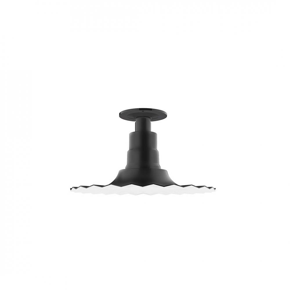 12" Radial shade, Flush Mount Light ceiling light with Frosted Glass and cast guard, Black