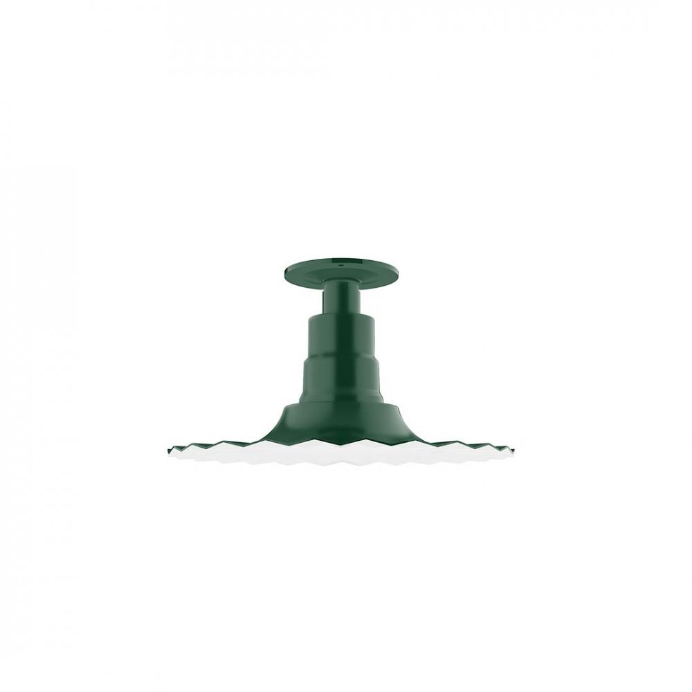 12" Radial shade, Flush Mount Light ceiling light with Frosted Glass and cast guard, Forest Gree