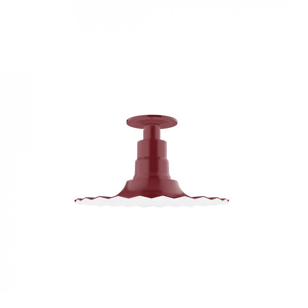 12" Radial shade, Flush Mount Light ceiling light with Frosted Glass and cast guard, Barn Red