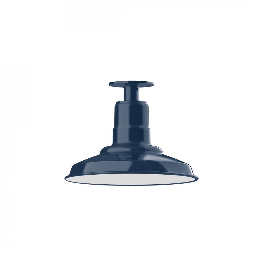 12" Warehouse shade, LED Flush Mount ceiling light with wire grill, Navy