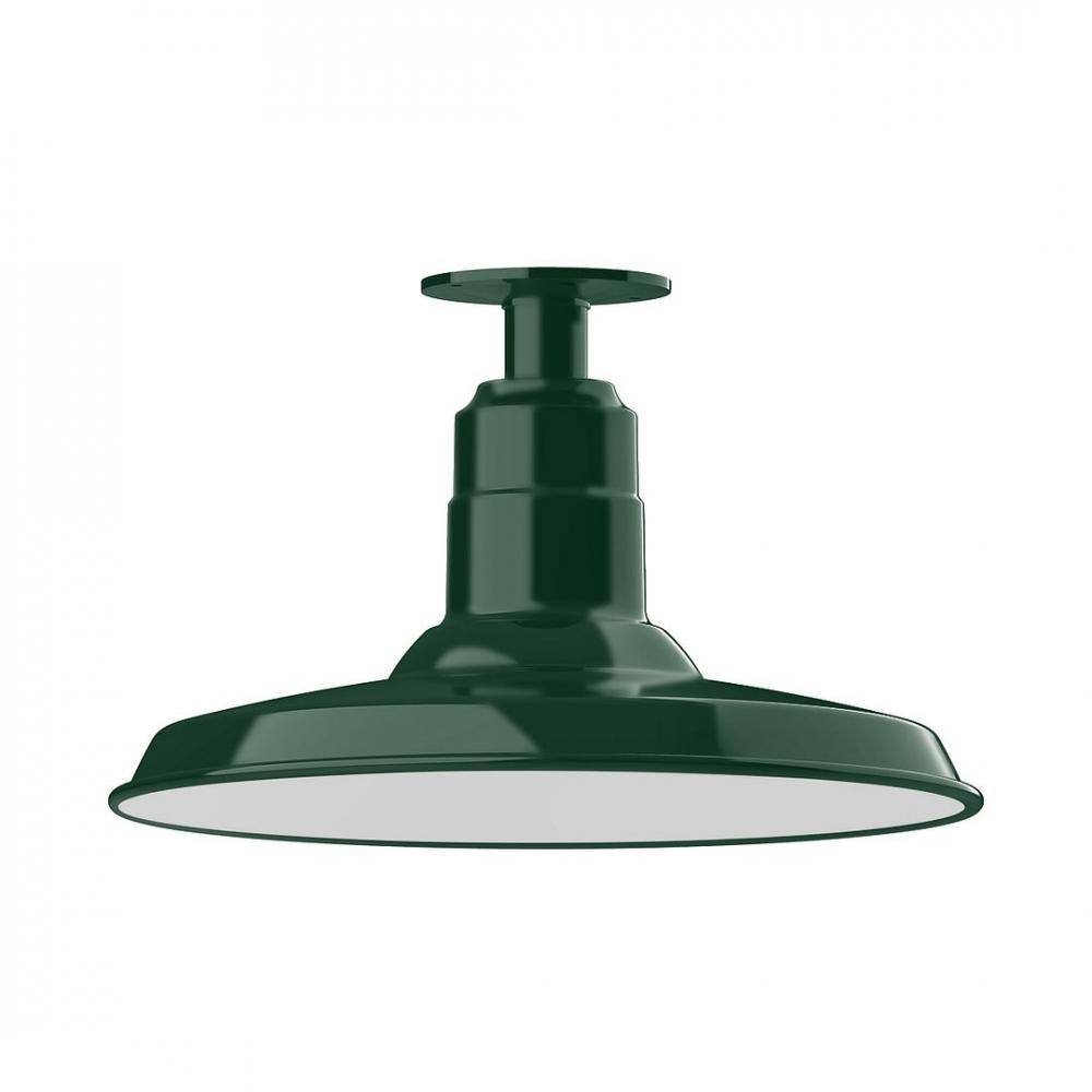 14" Warehouse shade, LED Flush Mount ceiling light with wire grill, Forest Green