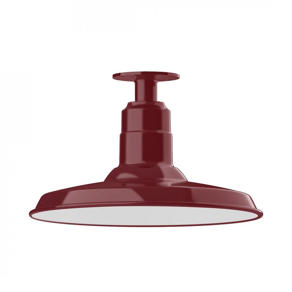 14" Warehouse shade, LED Flush Mount ceiling light with wire grill, Barn Red