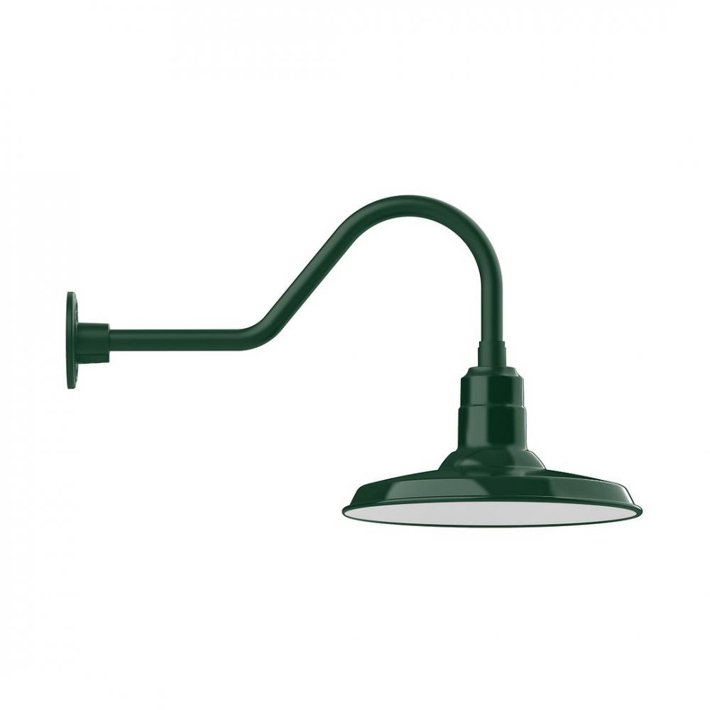 14" Warehouse shade, LED Gooseneck Wall mount with wire grill, Forest Green