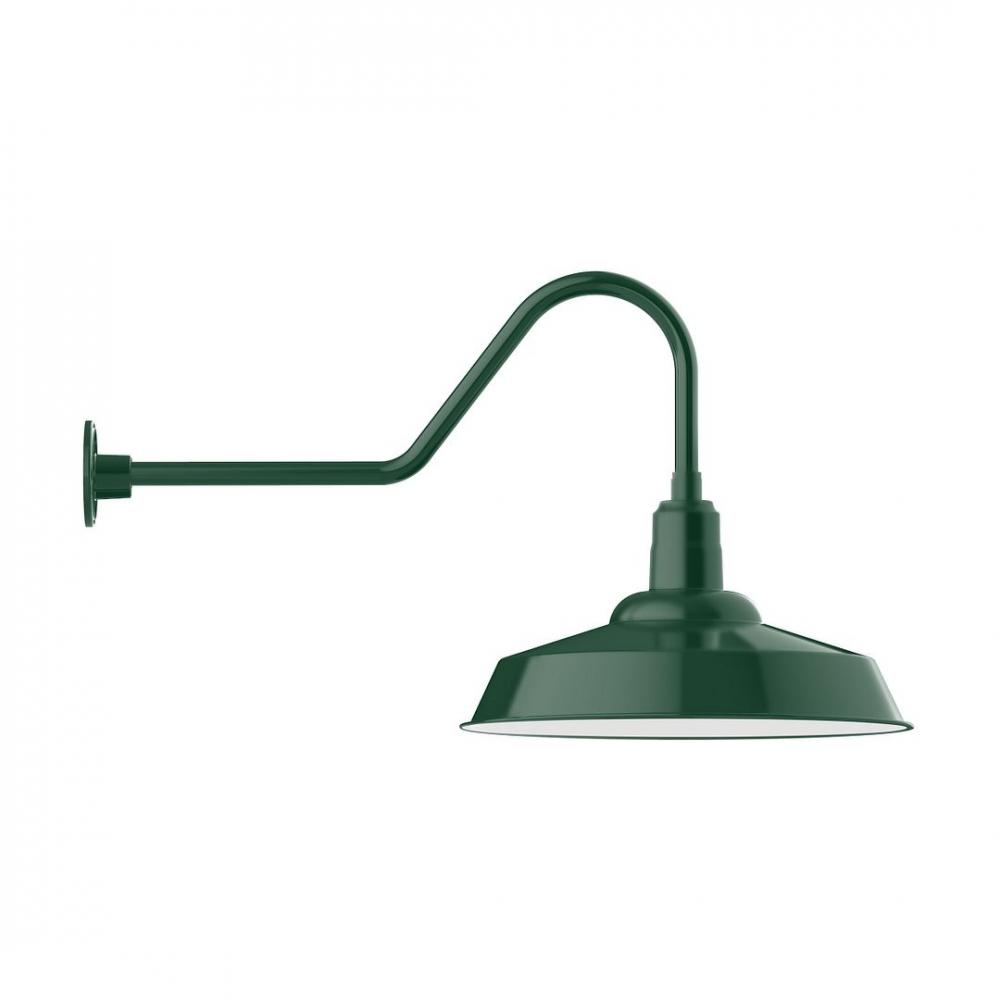 20" Warehouse shade, LED Gooseneck Wall mount with wire grill, Forest Green