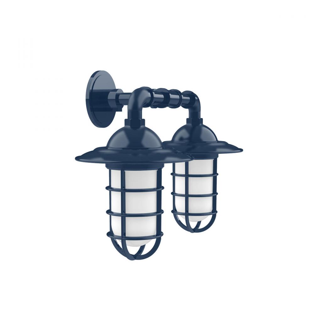 Vaportite, Style A shade, double wall mount with clear glass and cast guard, Navy