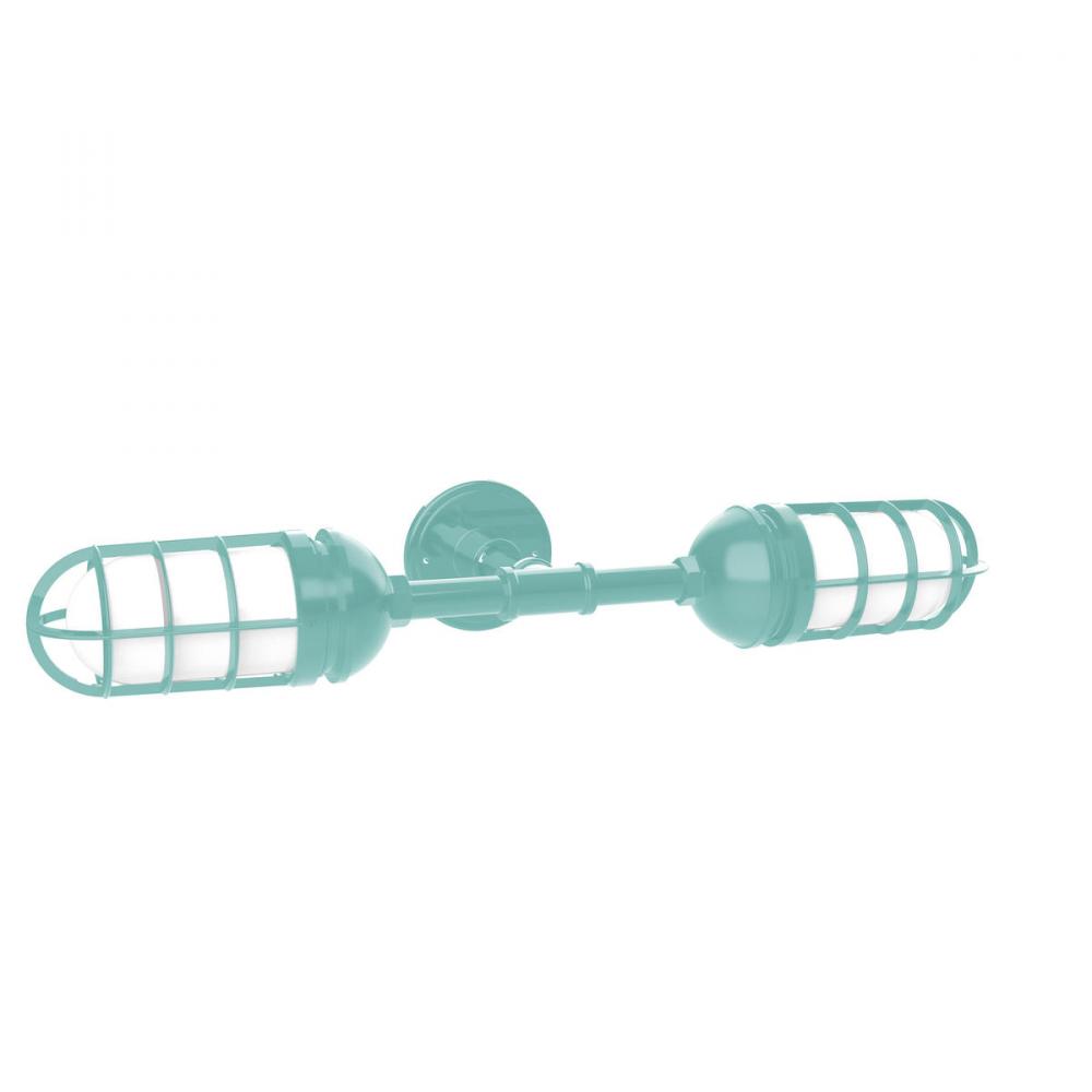 Vaportite, no shade, double wall mount with clear glass and cast guard, Sea Green