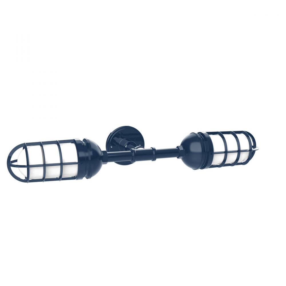 Vaportite, no shade, double wall mount with clear glass and cast guard, Navy