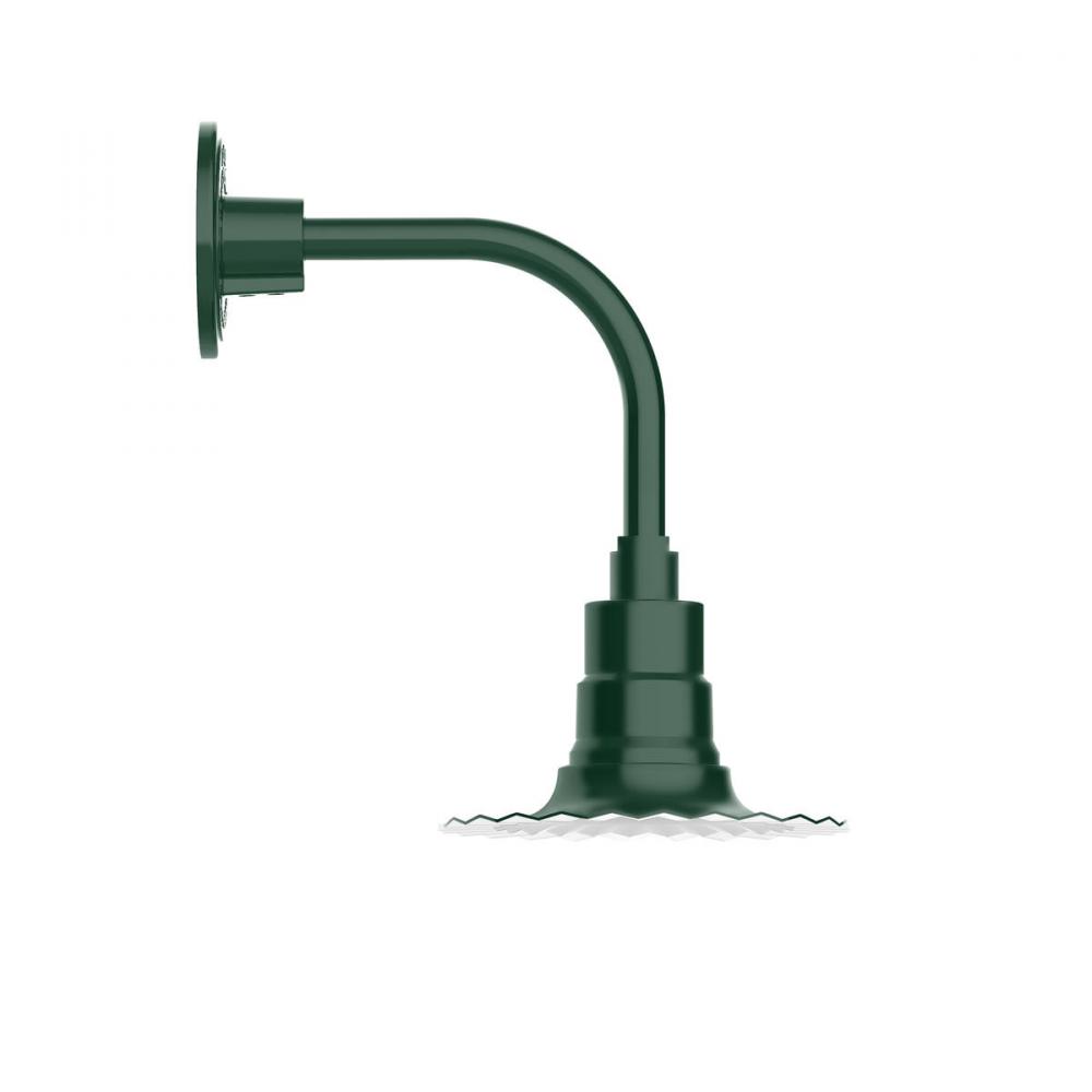 8" Radial shade, Curved Arm wall mount with Frosted Glass and cast guard, Forest Green