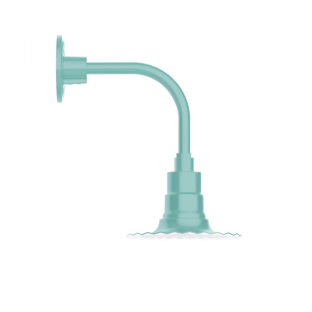 8" Radial shade, Curved Arm wall mount with Frosted Glass and cast guard, Sea Green