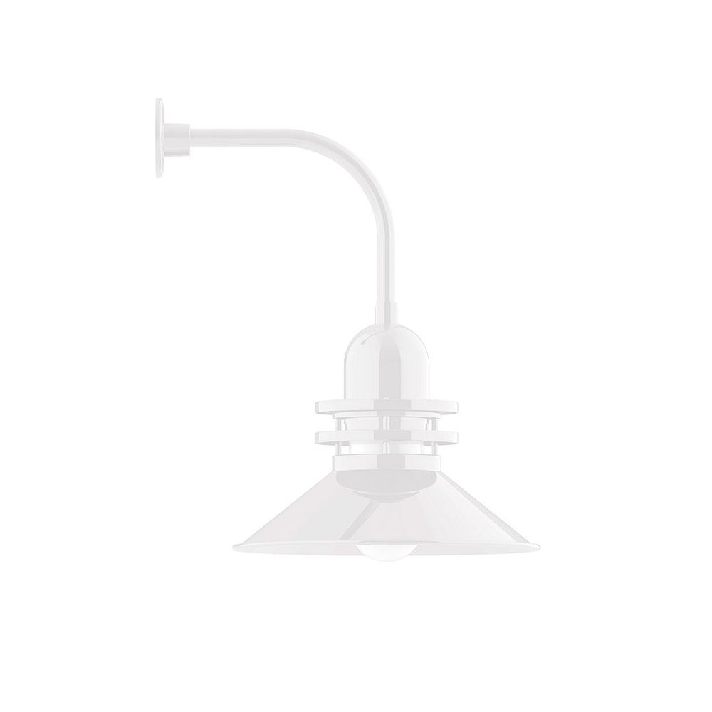 18" Atomic shade, Curved Arm wall mount, White