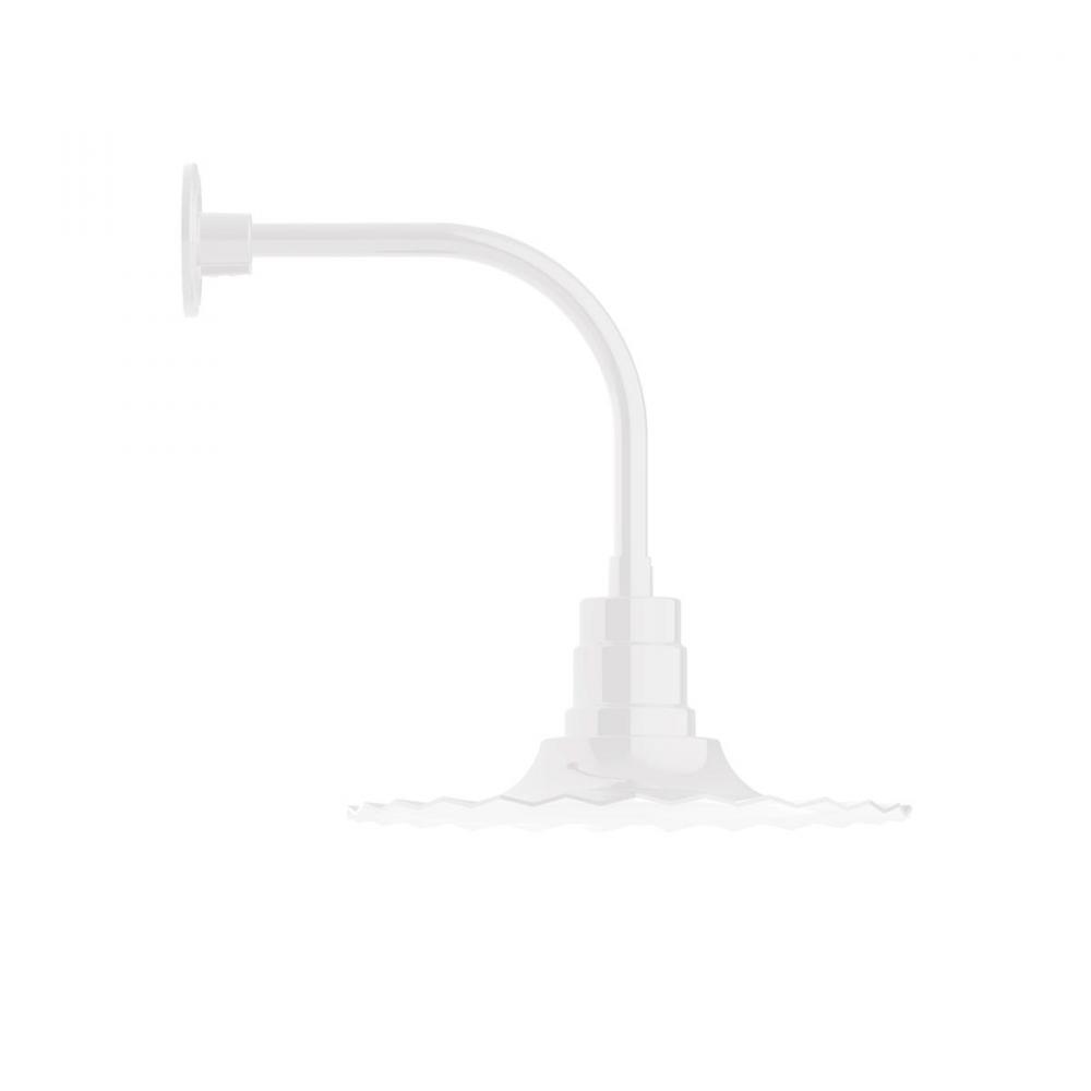 16" Radial shade, Curved Arm wall mount with Frosted Glass and cast guard, White