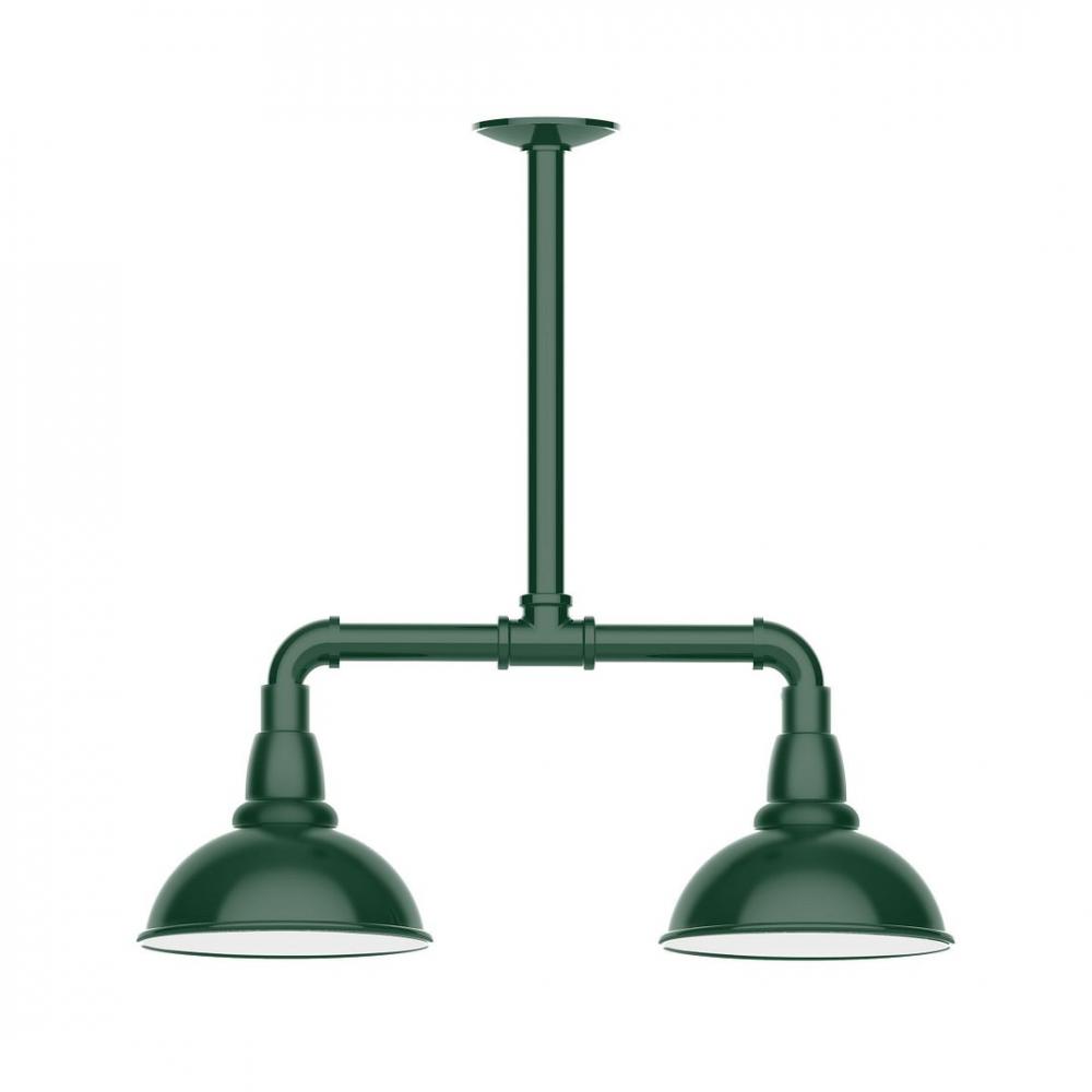 8" Cafe shade, 2-light LED Stem Hung Pendant, Forest Green