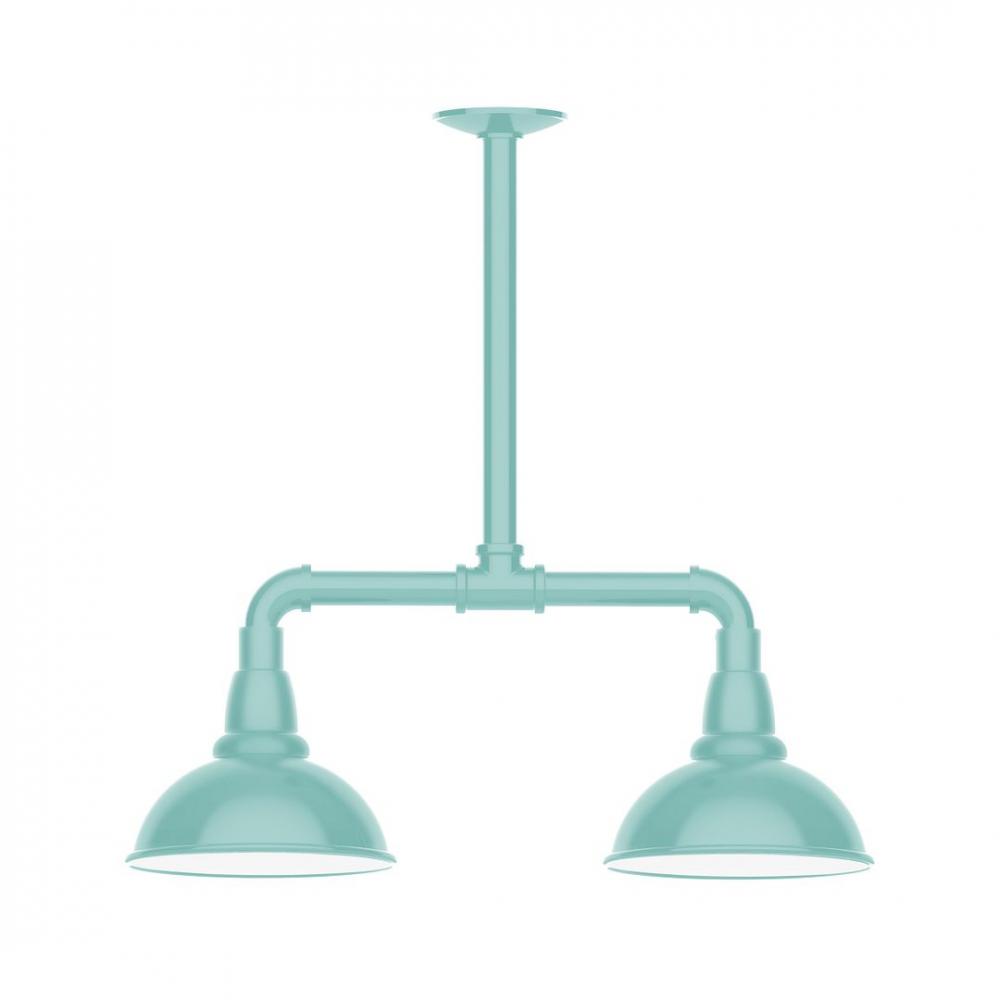 8" Cafe shade, 2-light LED Stem Hung Pendant, Sea Green