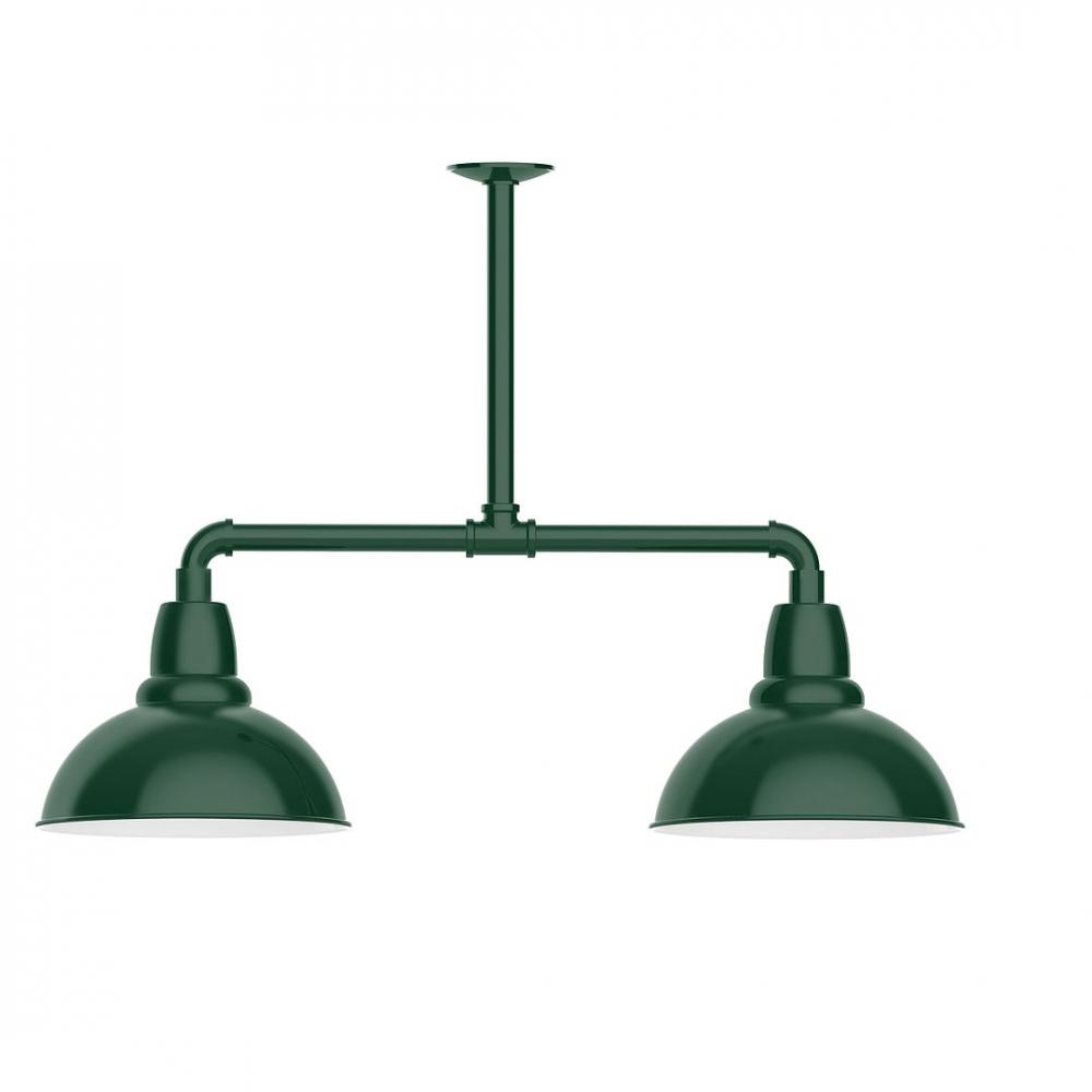 12" Cafe shade, 2-light LED Stem Hung Pendant, Forest Green