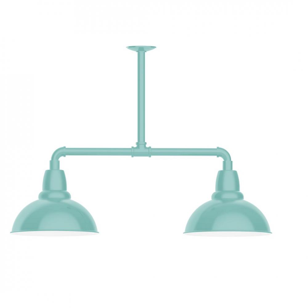 12" Cafe shade, 2-light LED Stem Hung Pendant, Sea Green