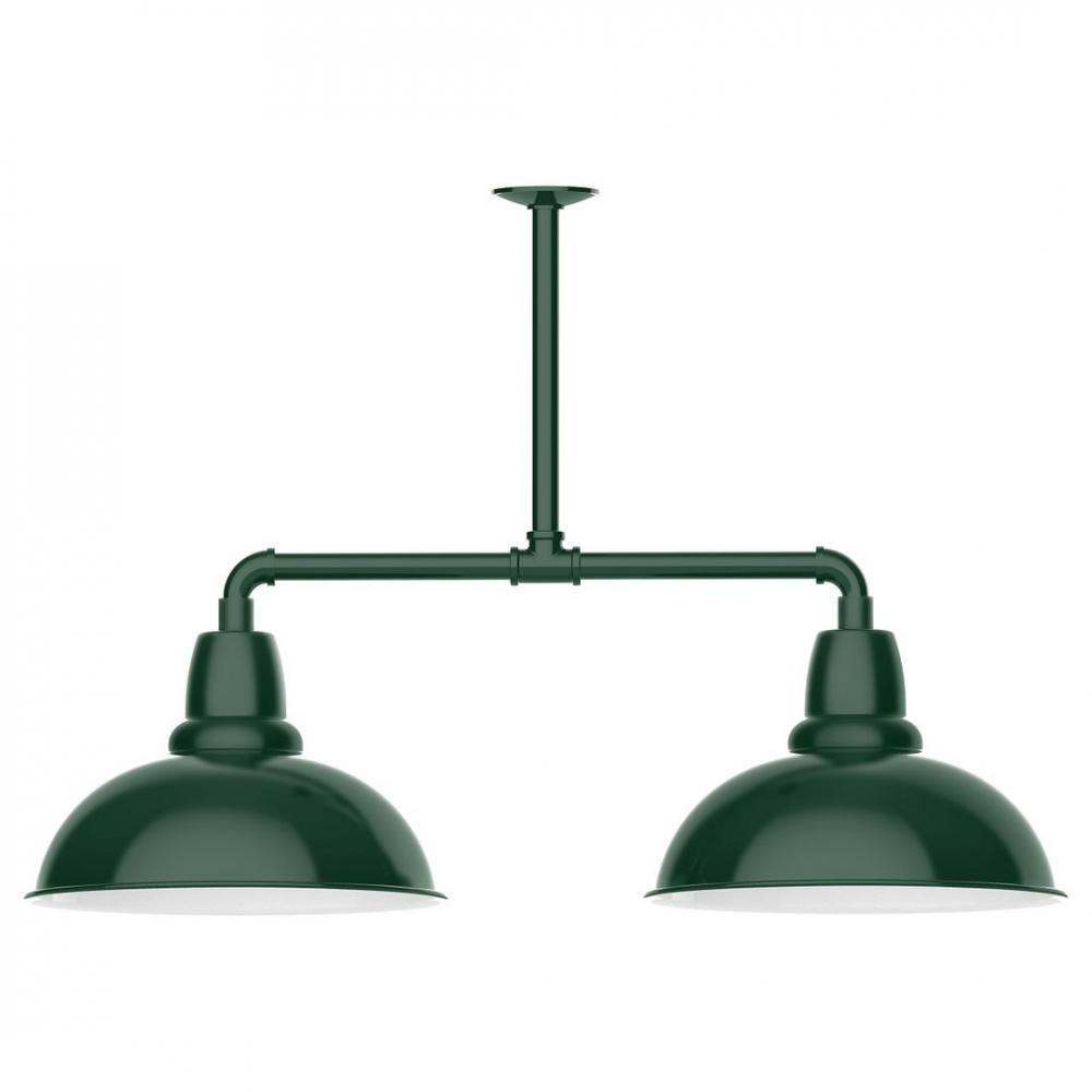 16" Cafe shade, 2-light LED Stem Hung Pendant, Forest Green