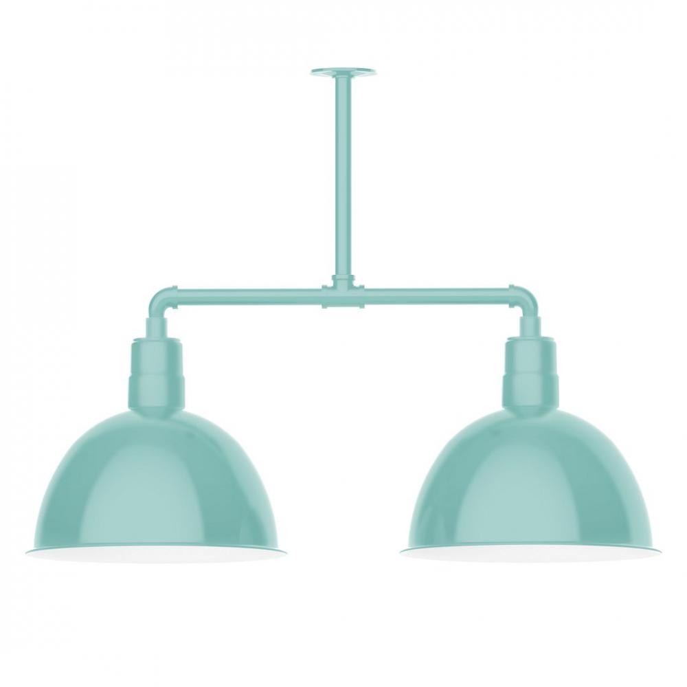 16" Deep Bowl shade, 2-light LED Stem Hung Pendant, Sea Green