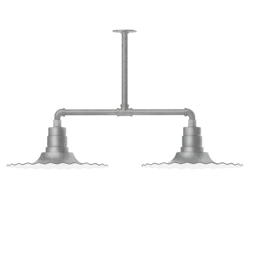 16" Radial shade, 2-light stem hung pendant with Frosted Glass and guard, Painted Galvanized