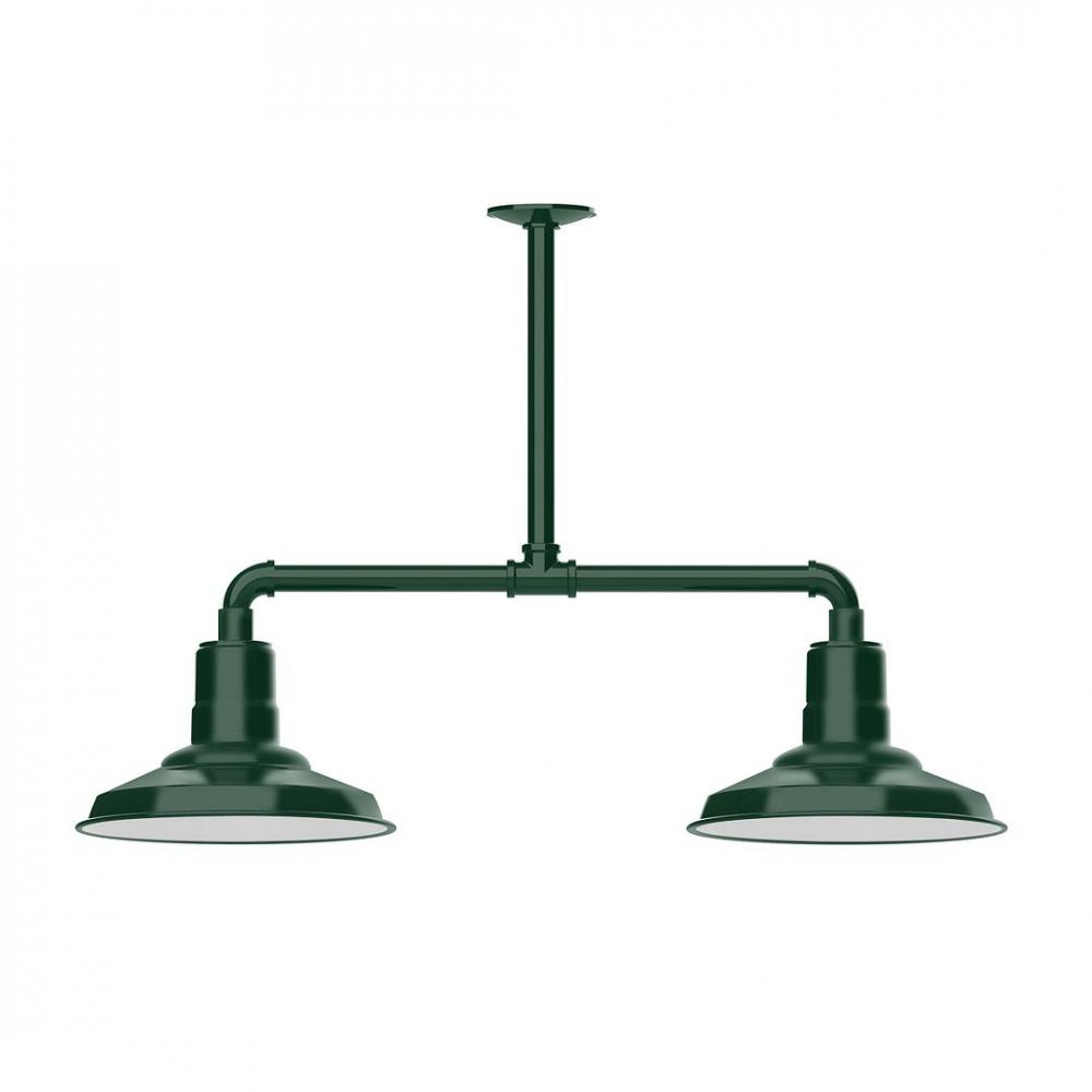 12" Warehouse shade, 2-light LED Stem Hung Pendant, Forest Green