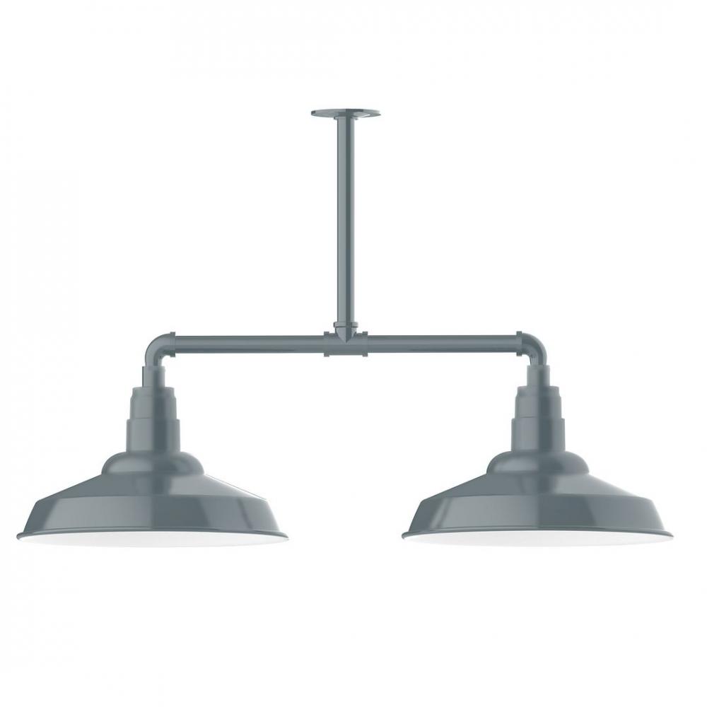 16" Warehouse shade, 2-light LED Stem Hung Pendant, Slate Gray