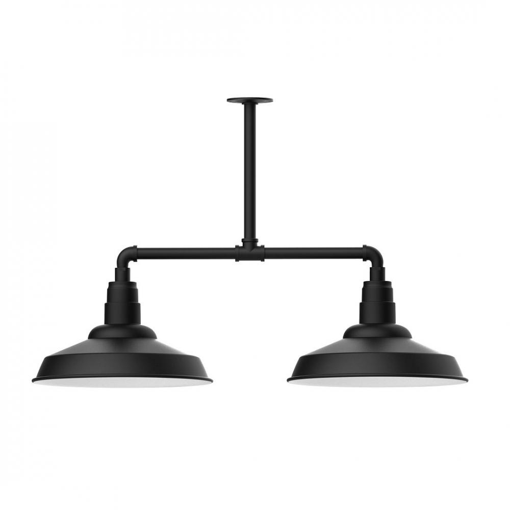 16" Warehouse shade, 2-light LED Stem Hung Pendant, Black